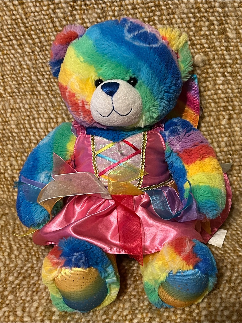 Build-A-Bear Rainbow Teddy in Pink Dress